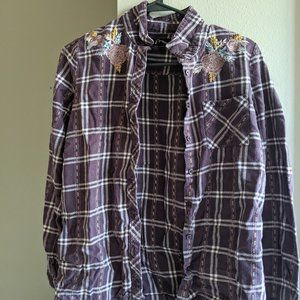 Plaid Purple Floral Button Up Girl's Extra Large